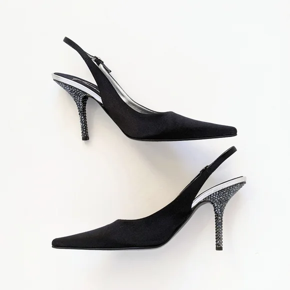 Giuseppe Zanotti Black Crystal Embellished Satin Slingback Pumps - Picture 6 of 16